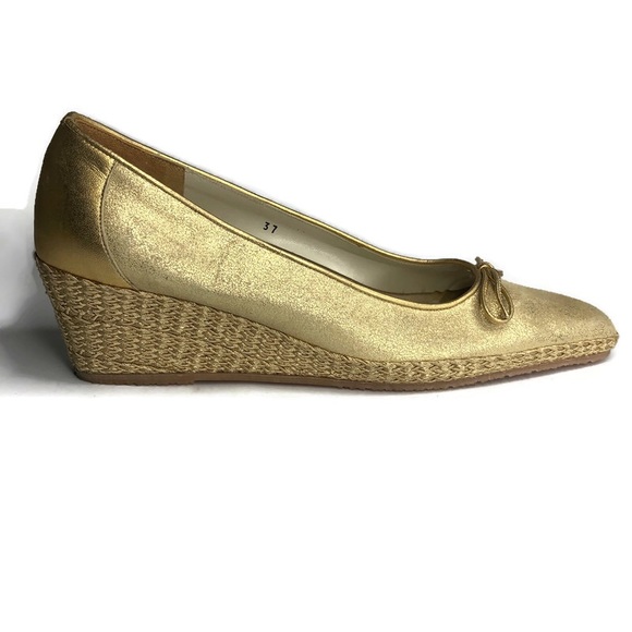 Vintage La Badia Gold Espadrilles Wedges 7 37 made in Italy - Picture 1 of 12
